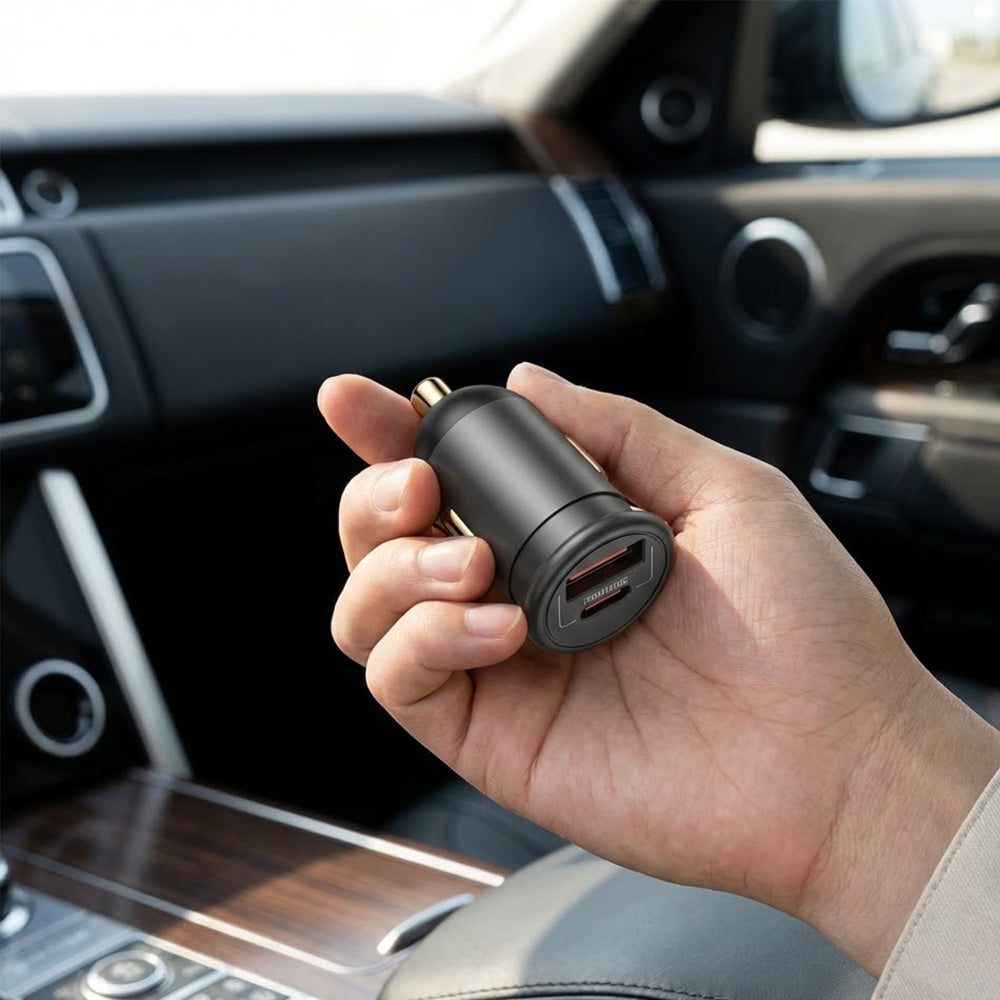 Автомобилен заряден уред Blueo, 35W, 3A, 1 x USB-A - 1 x USB-C, Сив