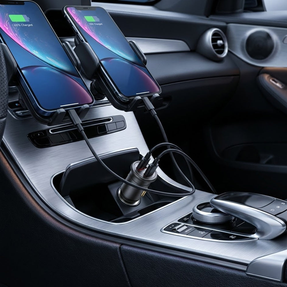 Автомобилен заряден уред Blueo, 35W, 3A, 1 x USB-A - 1 x USB-C, Сив