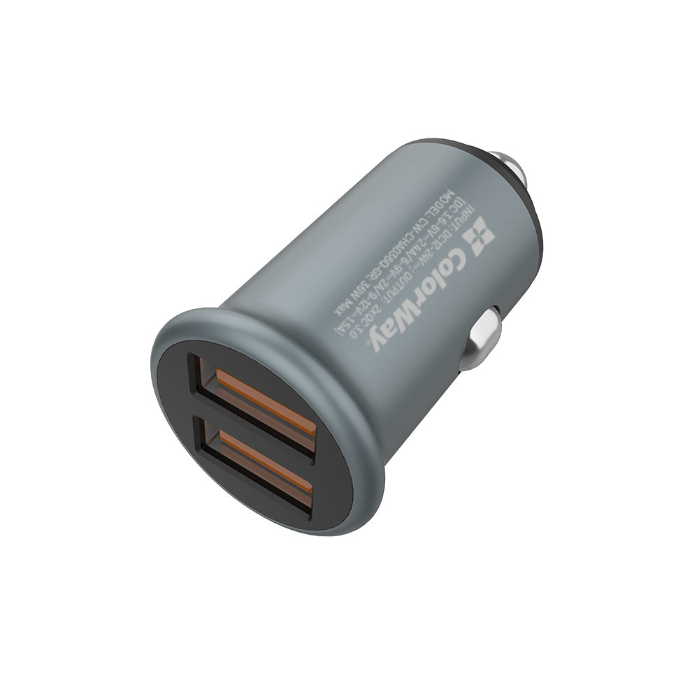 Автомобилен заряден уред ColorWay, 36W, 3A, 2 x USB-A, Сив