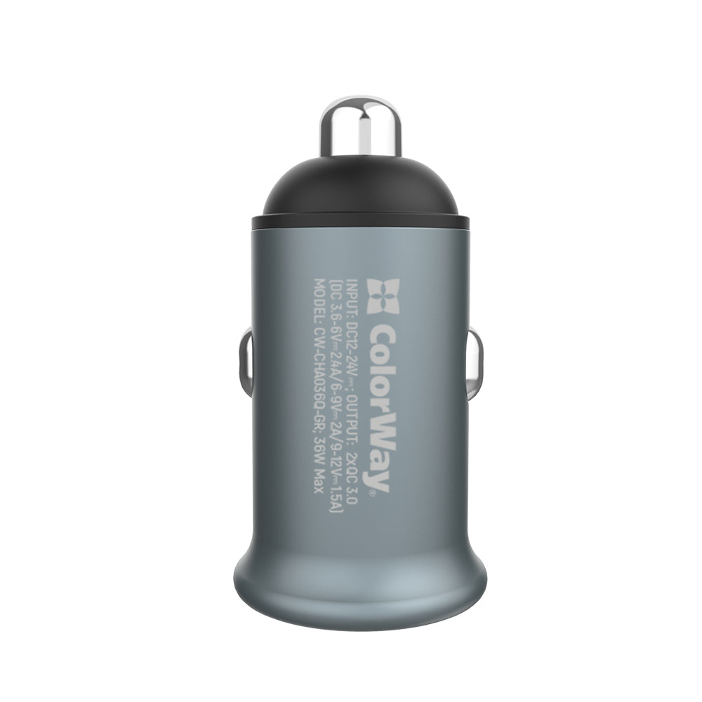 Автомобилен заряден уред ColorWay, 36W, 3A, 2 x USB-A, Сив