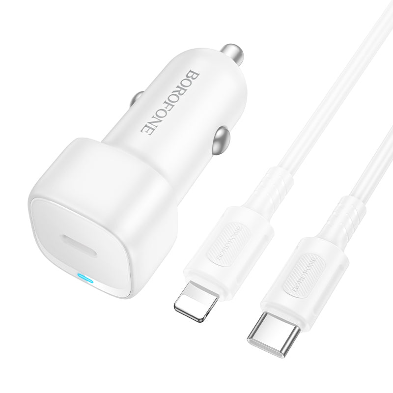 Автомобилен заряден уред с кабел Lightning Borofone BZ34B Cloud, 20W, 3A, 1 x USB-A - 1 x USB-C, Бял