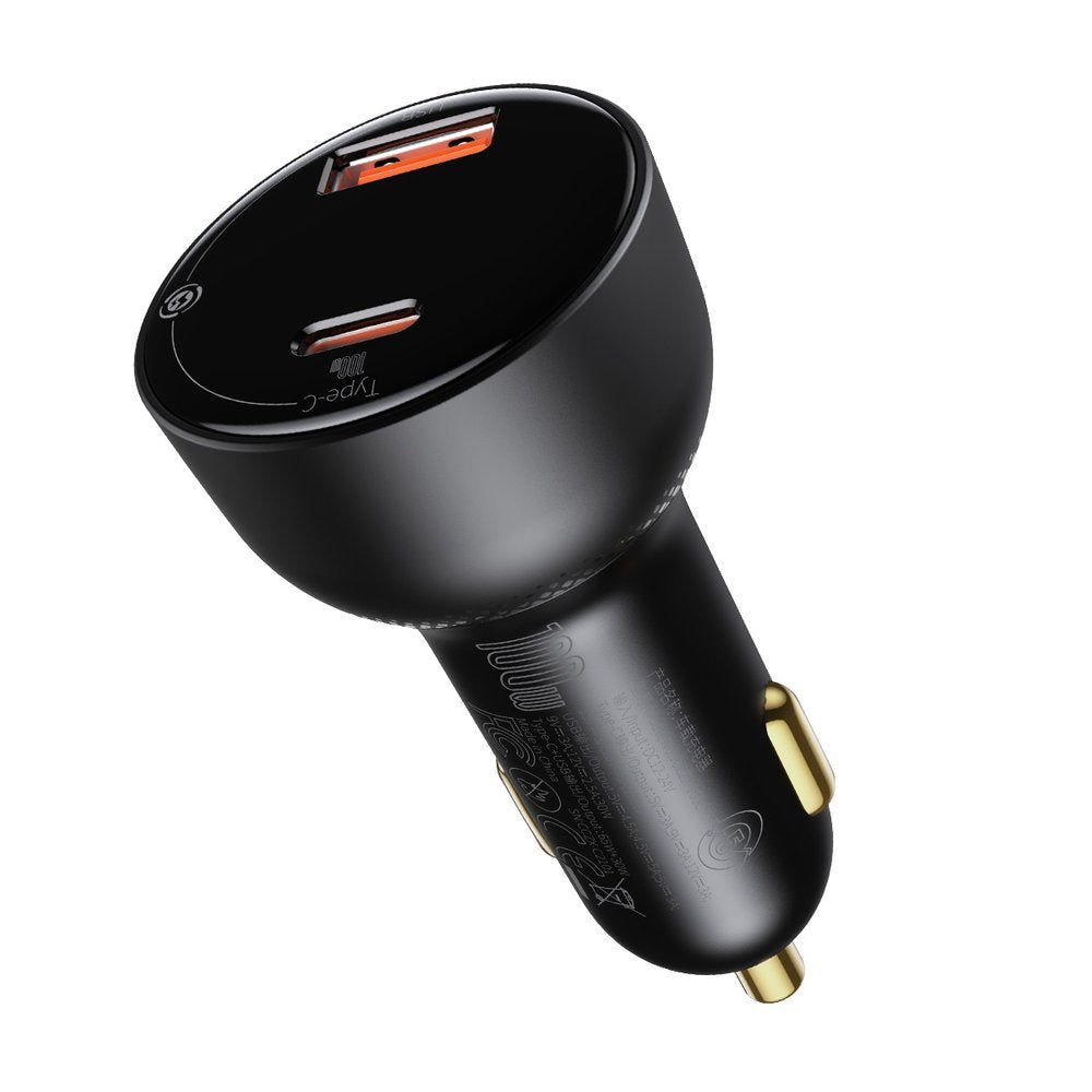 Автомобилен заряден уред с USB-C кабел Baseus Superme, 100W, 5A, 1 x USB-A - 1 x USB-C, Черен TZCCZX-01