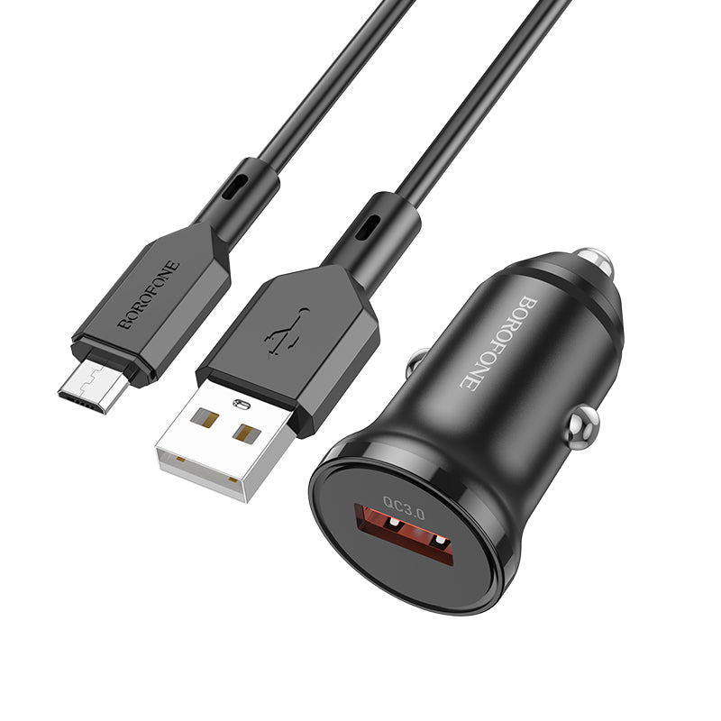 Автомобилен заряден уред с microUSB кабел Borofone BZ18, 18W, 3A, 1 x USB-A, Черен