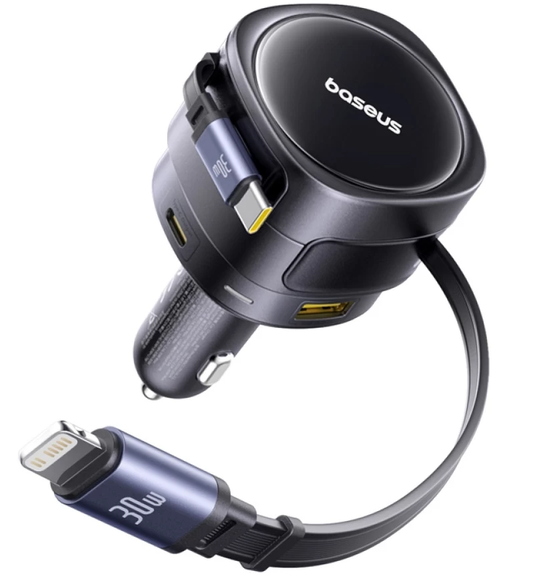 Автомобилно зарядно с кабел USB-C / Lightning Baseus Enjoyment Max, 90 W, 1 x USB-A - 1 x USB-C, черно C00035507121-02