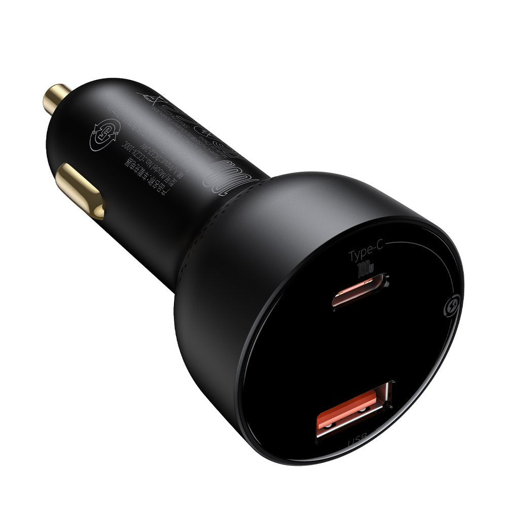 Автомобилен заряден уред с USB-C кабел Baseus Superme, 100W, 5A, 1 x USB-A - 1 x USB-C, Черен TZCCZX-01