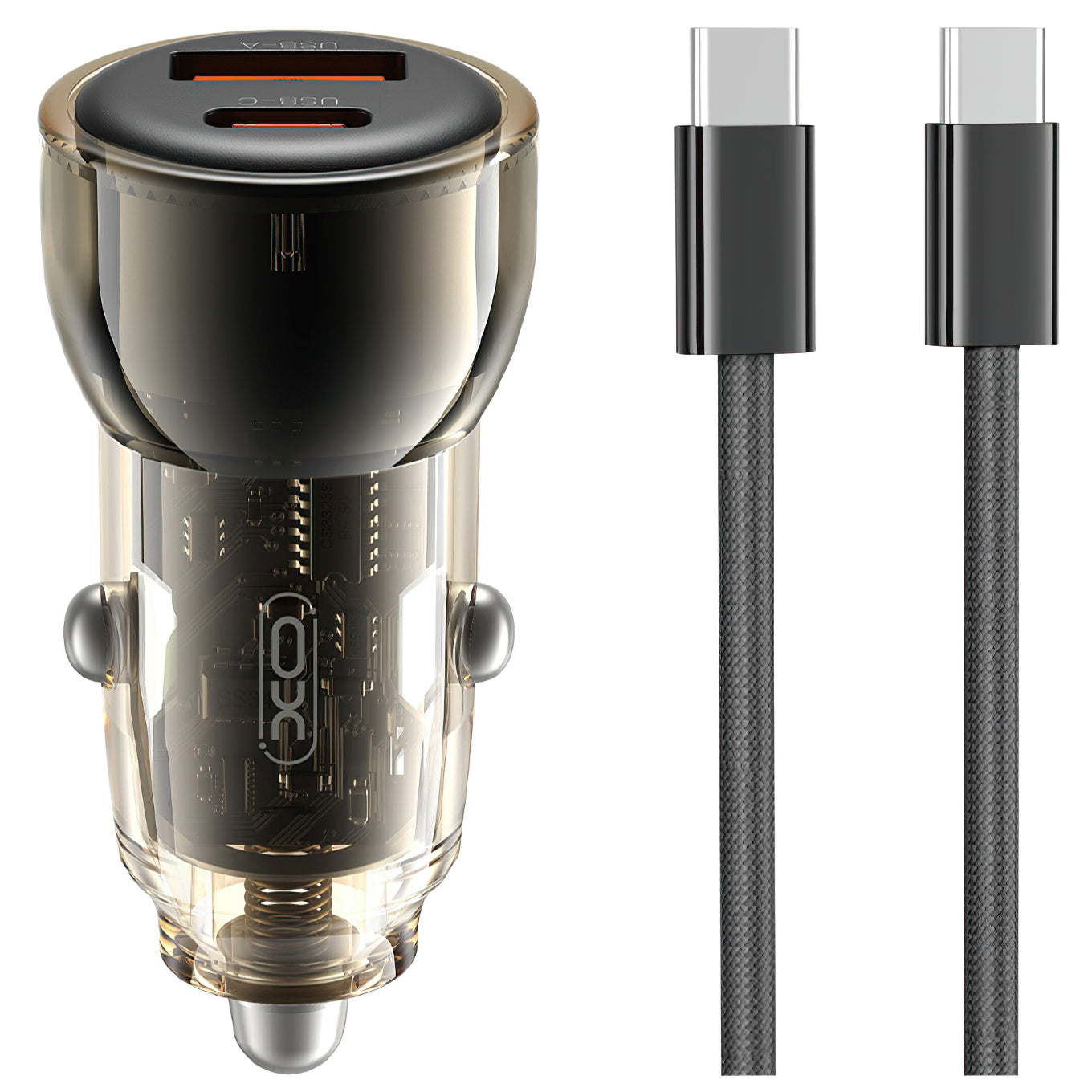 Автомобилен заряден уред с USB-C кабел XO Design CC60, 60W, 3A, 1 x USB-A - 1 x USB-C, Черен