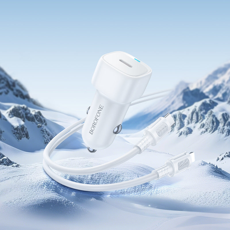 Автомобилен заряден уред с кабел Lightning Borofone BZ34B Cloud, 20W, 3A, 1 x USB-A - 1 x USB-C, Бял