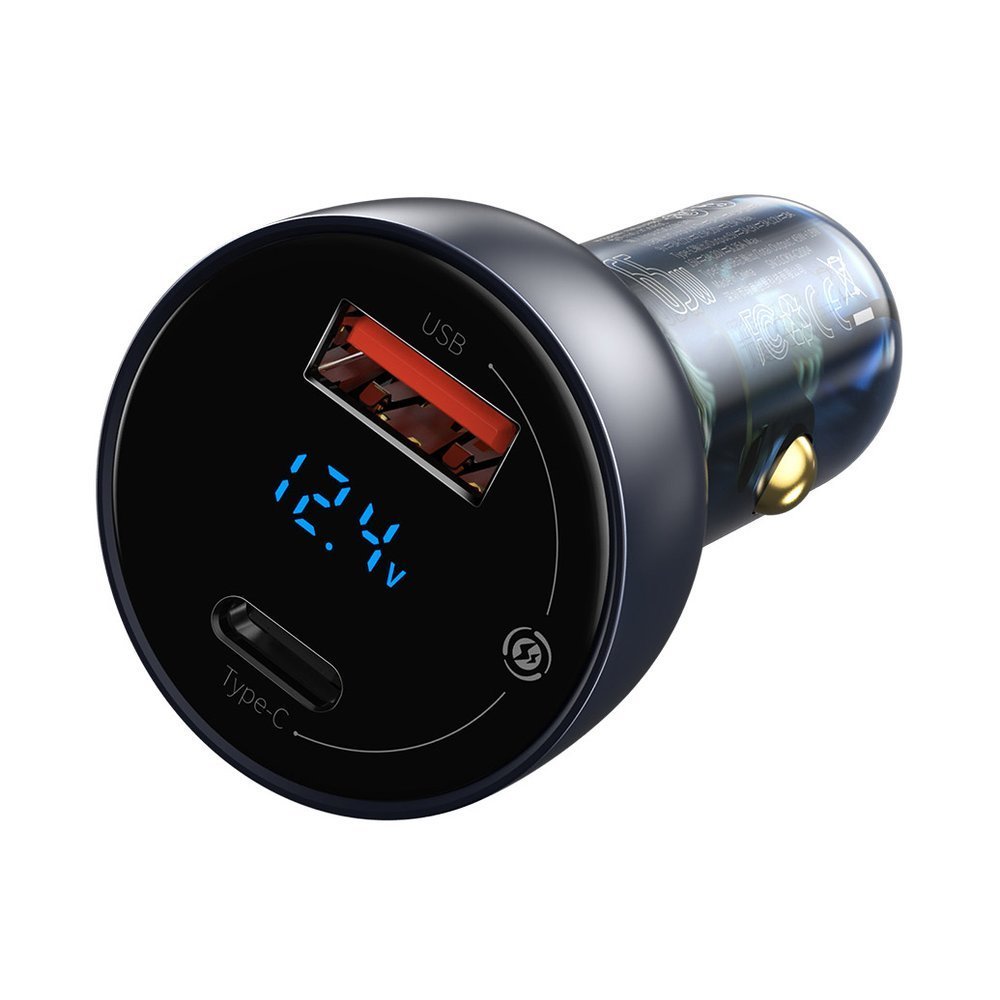Автомобилно зарядно с USB-C кабел Baseus Digital Display, 65W, 5A, 1 x USB-A - 1 x USB-C, Черно TZCCKX-0G