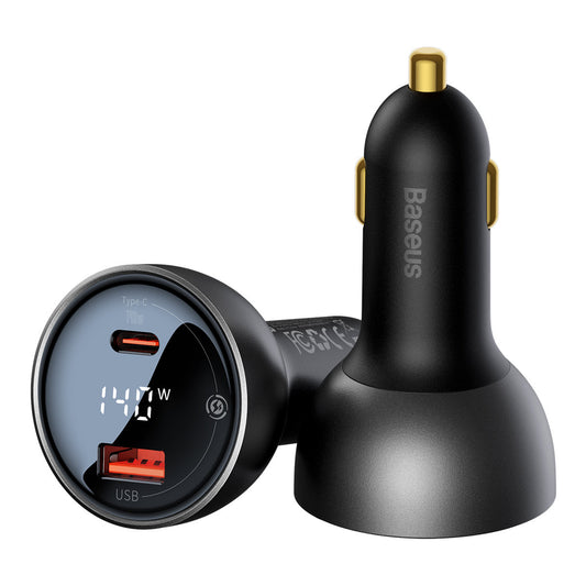 Автомобилен заряден уред с USB-C кабел Baseus, 140W, 5A, 1 x USB-A - 1 x USB-C, Черен CGZX070001