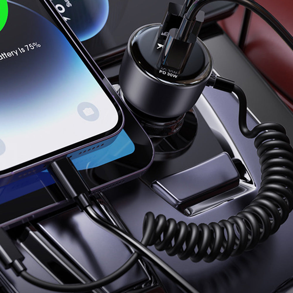 Автомобилен заряден уред с Lightning кабел Yesido Y57, 50W, 3A, 1 x USB-A - 1 x USB-C, Черен