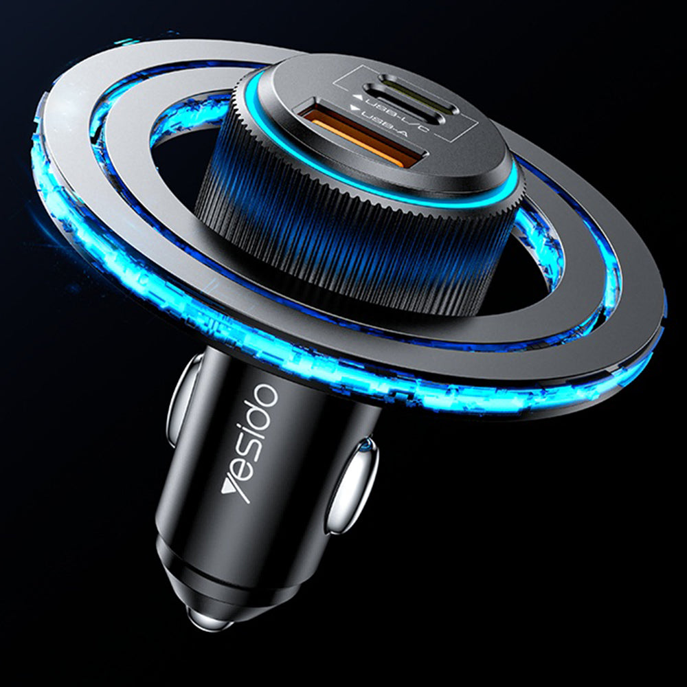 Автомобилен заряден уред с кабел Lightning Yesido Y60, 38W, 3A, 1 x USB-A - 2 x USB-C, Черен