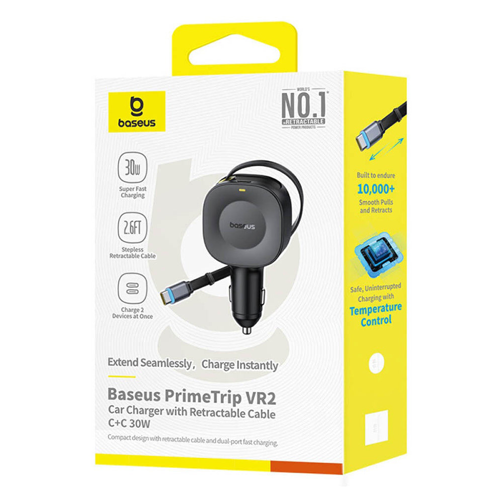 Автомобилен заряден уред с USB-C кабел Baseus PrimeTrip VR2, 30W, 3A, 1 x USB-C, Черен C0206400