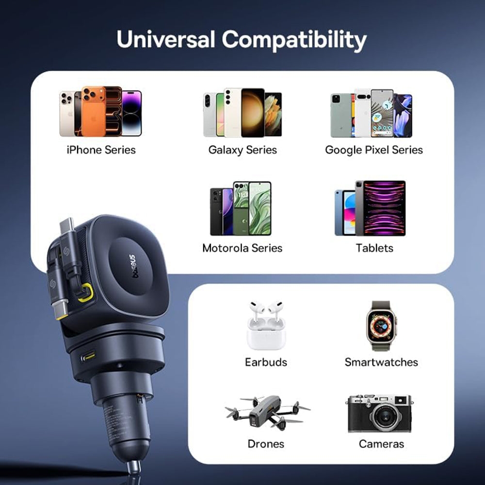 Автомобилен заряден уред с USB-C кабел Baseus PrimeTrip VR2 Max, 163W, 3A, 1 x USB-A - 1 x USB-C, Черен P10162701313-00