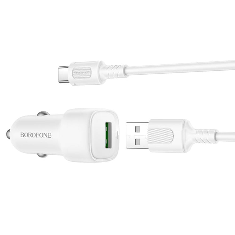 Автомобилен заряден уред с USB-C кабел Borofone BZ34 Cloud, 18W, 3A, 1 x USB-A, Бял
