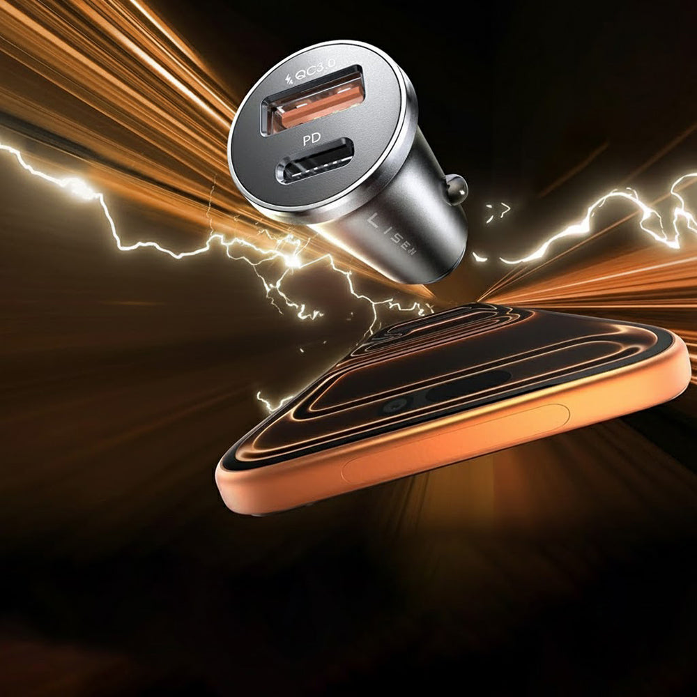 Автомобилен заряден уред с USB-C / Lightning кабел Lisen, 48W, 3A, 1 x USB-A - 1 x USB-C, Черен YL0223080035