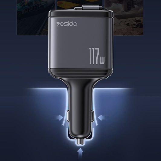 Автомобилен заряден уред с кабел USB-C / Lightning Yesido Y63 Display, 117W, 3A, 1 x USB-A - 1 x USB-C, Сив