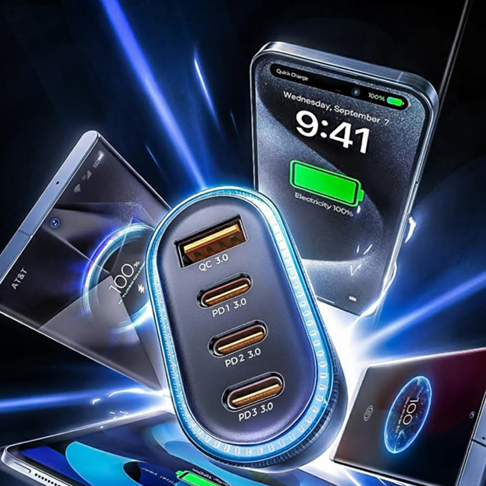 Автомобилен заряден уред с USB-C кабел Lisen, 101W, 3.25A, 1 x USB-A - 3 x USB-C, Черен YL0223120021