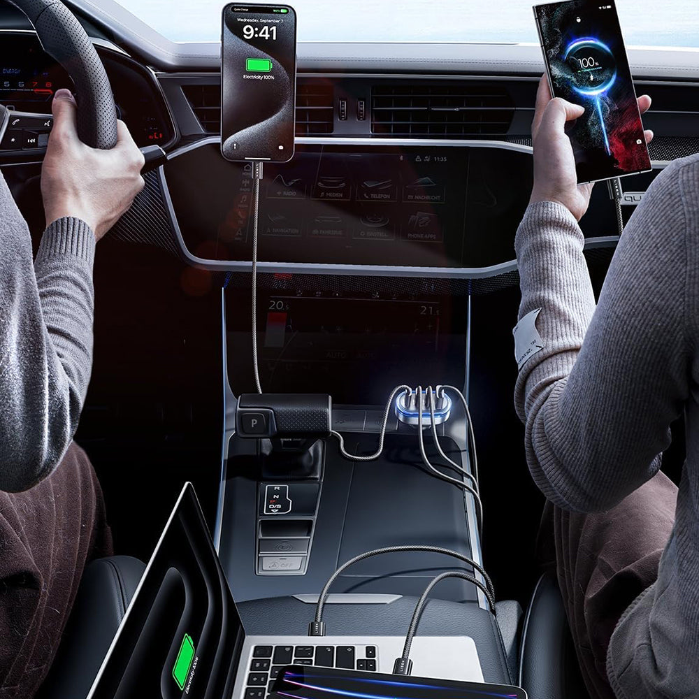 Автомобилен заряден уред с USB-C кабел Lisen, 101W, 3.25A, 1 x USB-A - 3 x USB-C, Черен YL0223120021