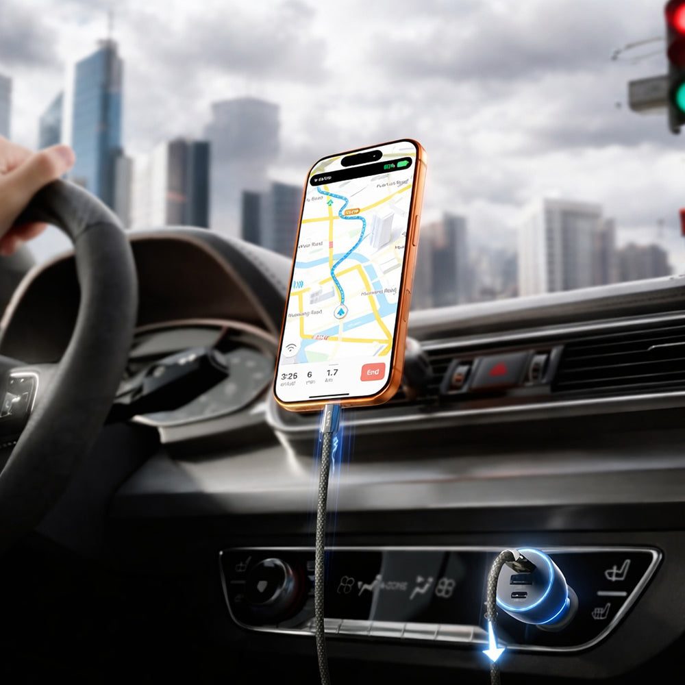 Автомобилен заряден уред с USB-C кабел Lisen, 170W, 5A, 1 x USB-A - 2 x USB-C, Черен YL0224010001