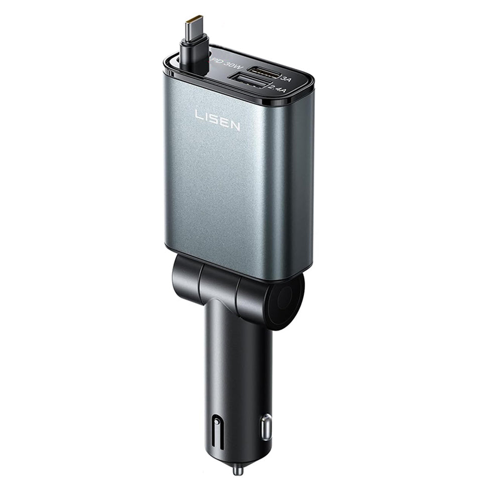Автомобилен заряден уред с USB-C кабел Lisen, 57W, 3A, 1 x USB-A - 1 x USB-C, Черен YL0325010016