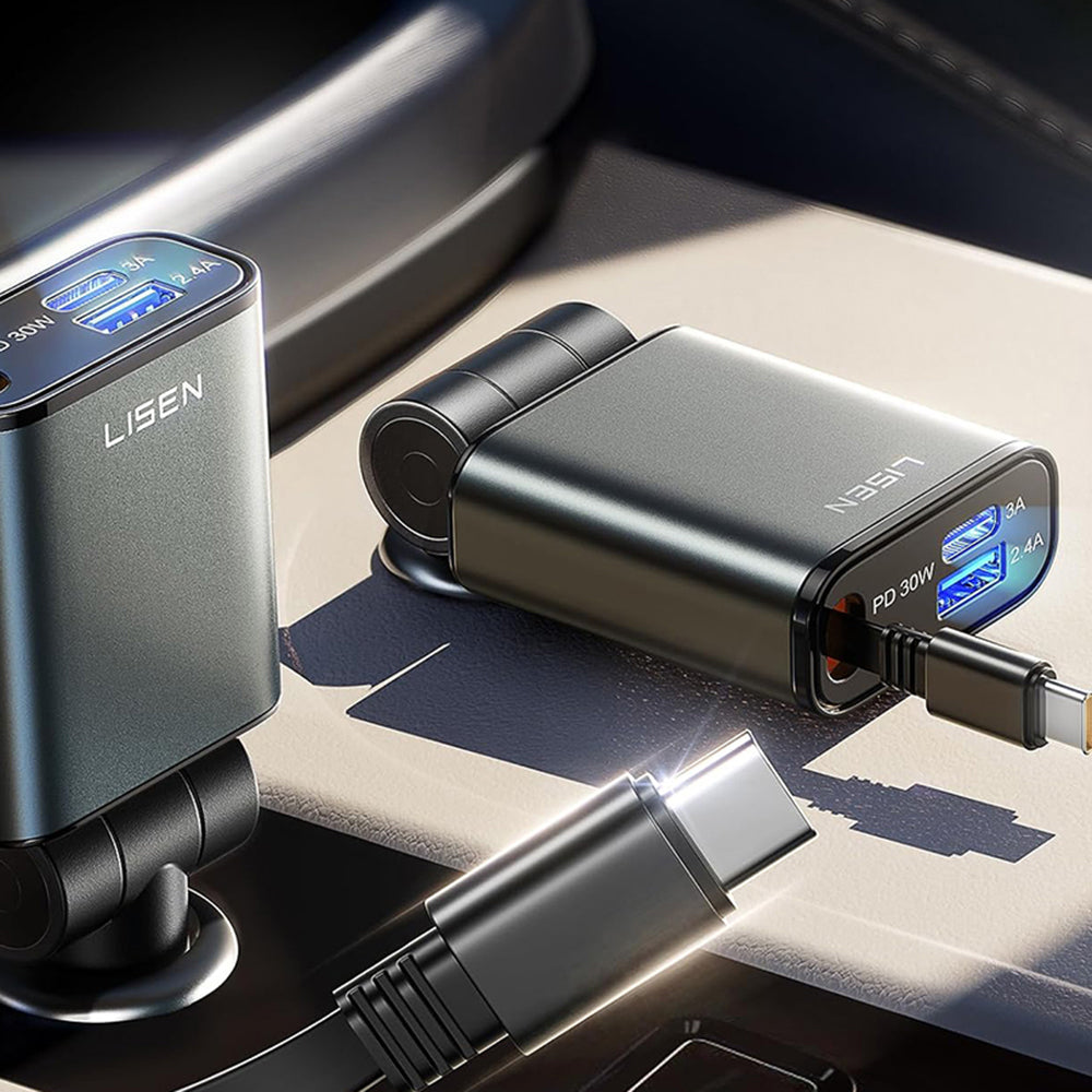 Автомобилен заряден уред с USB-C кабел Lisen, 57W, 3A, 1 x USB-A - 1 x USB-C, Черен YL0325010016