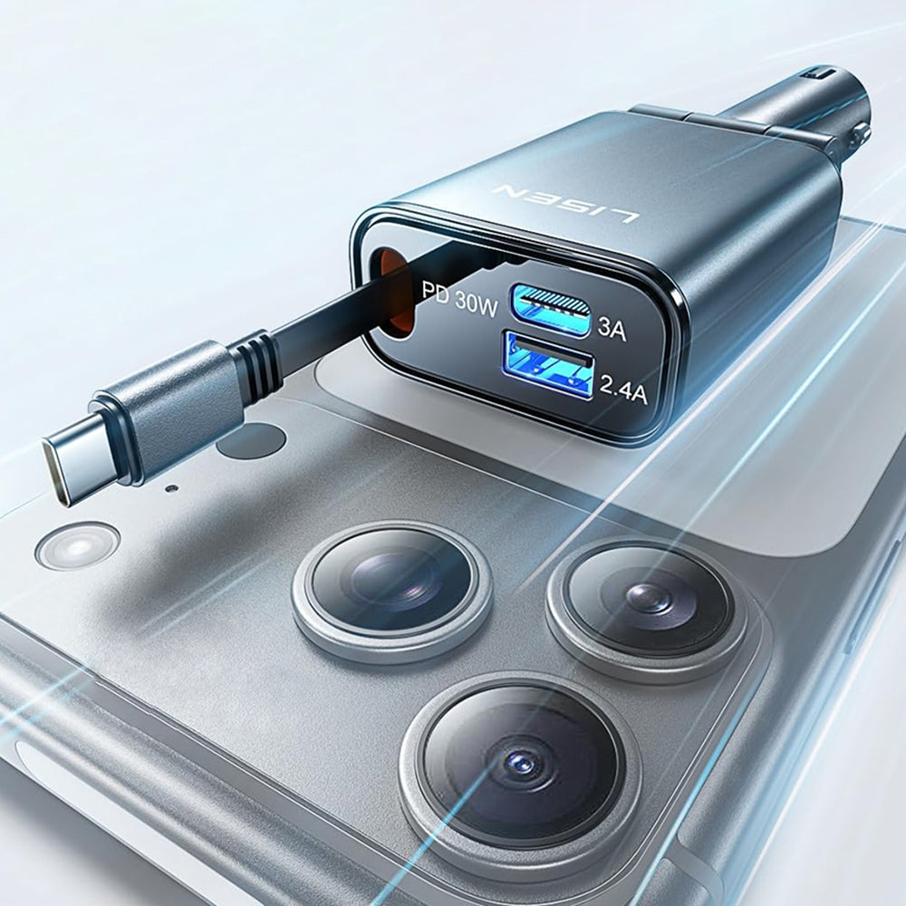 Автомобилен заряден уред с USB-C кабел Lisen, 57W, 3A, 1 x USB-A - 1 x USB-C, Черен YL0325010016