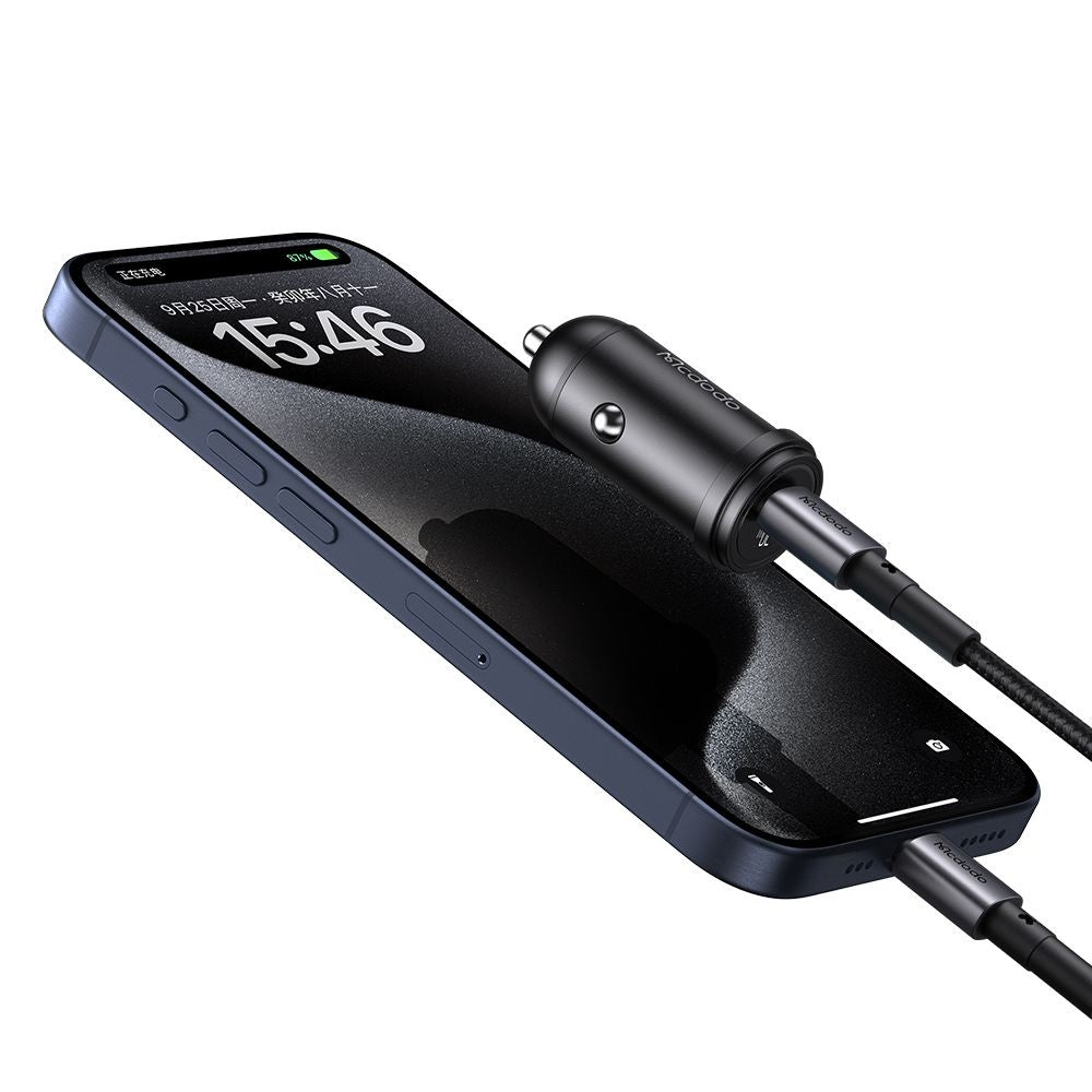 McDodo CC-7493 Obsidian Car Charger with USB-C Cable, 30W, 3A, 1 x USB-C, Black
