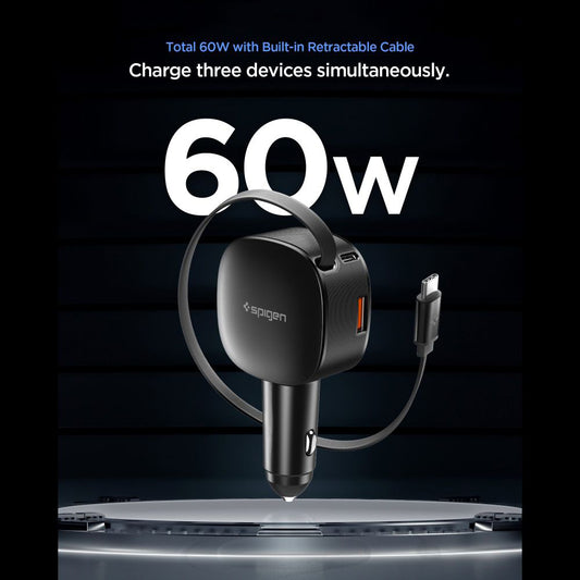 Автомобилен заряден уред с USB-C кабел Spigen EV603BT Essential, 60W, 3A, 1 x USB-A - 1 x USB-C, Черен
