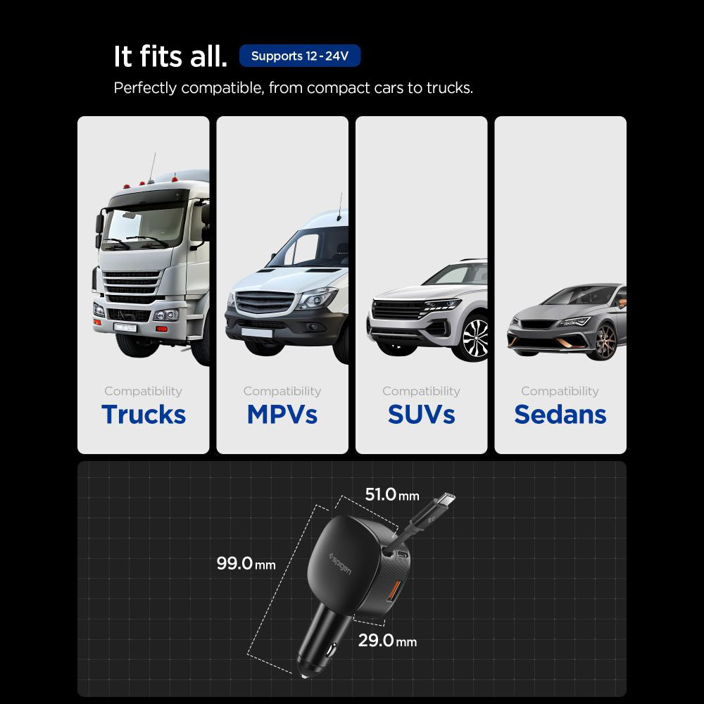 Car Charger with USB-C Cable Spigen EV603BT Essential, 60W, 3A, 1 x USB-A - 1 x USB-C, Black