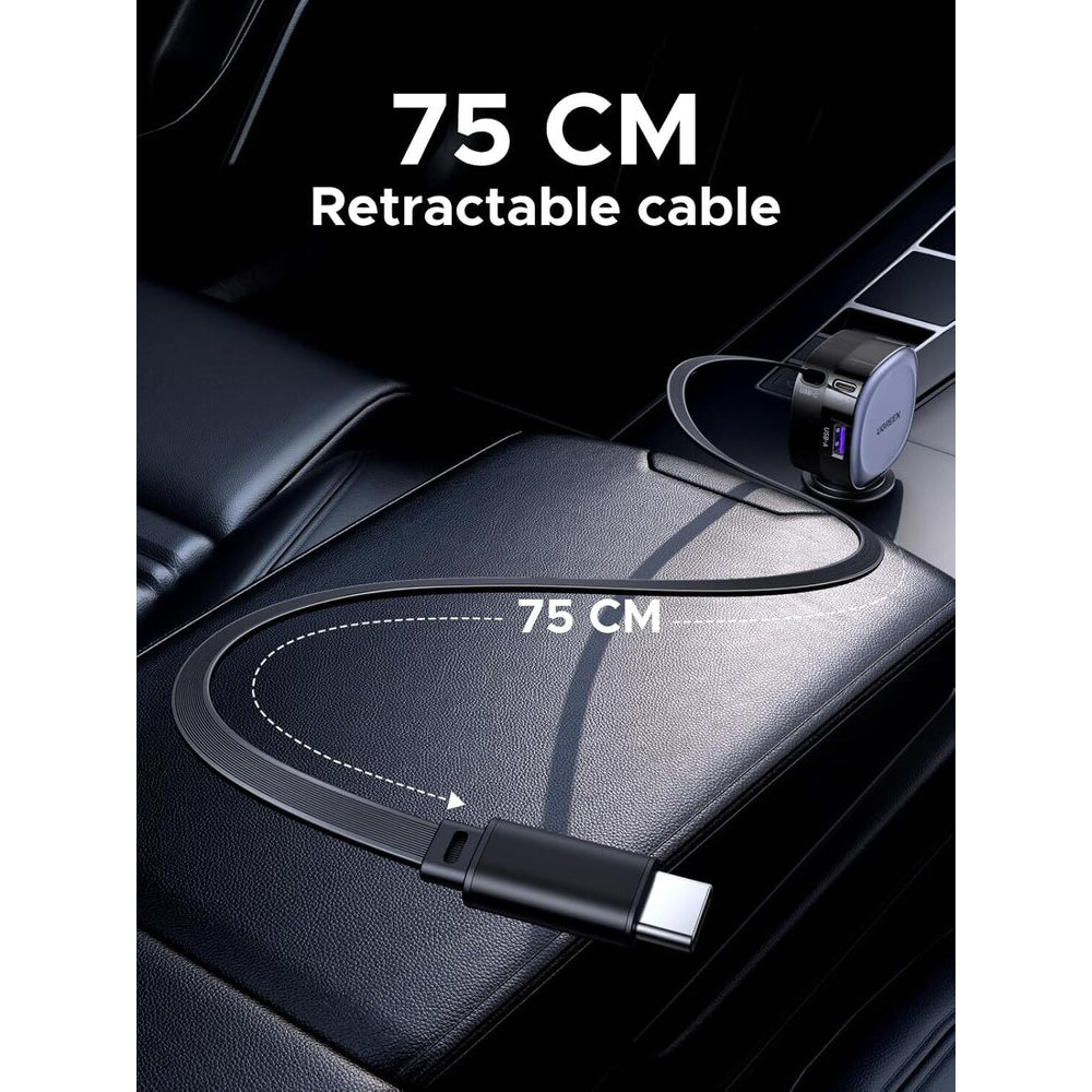 Автомобилен заряден уред с USB-C кабел UGREEN EC601, 75W, 3A, 1 x USB-A - 1 x USB-C, Сив