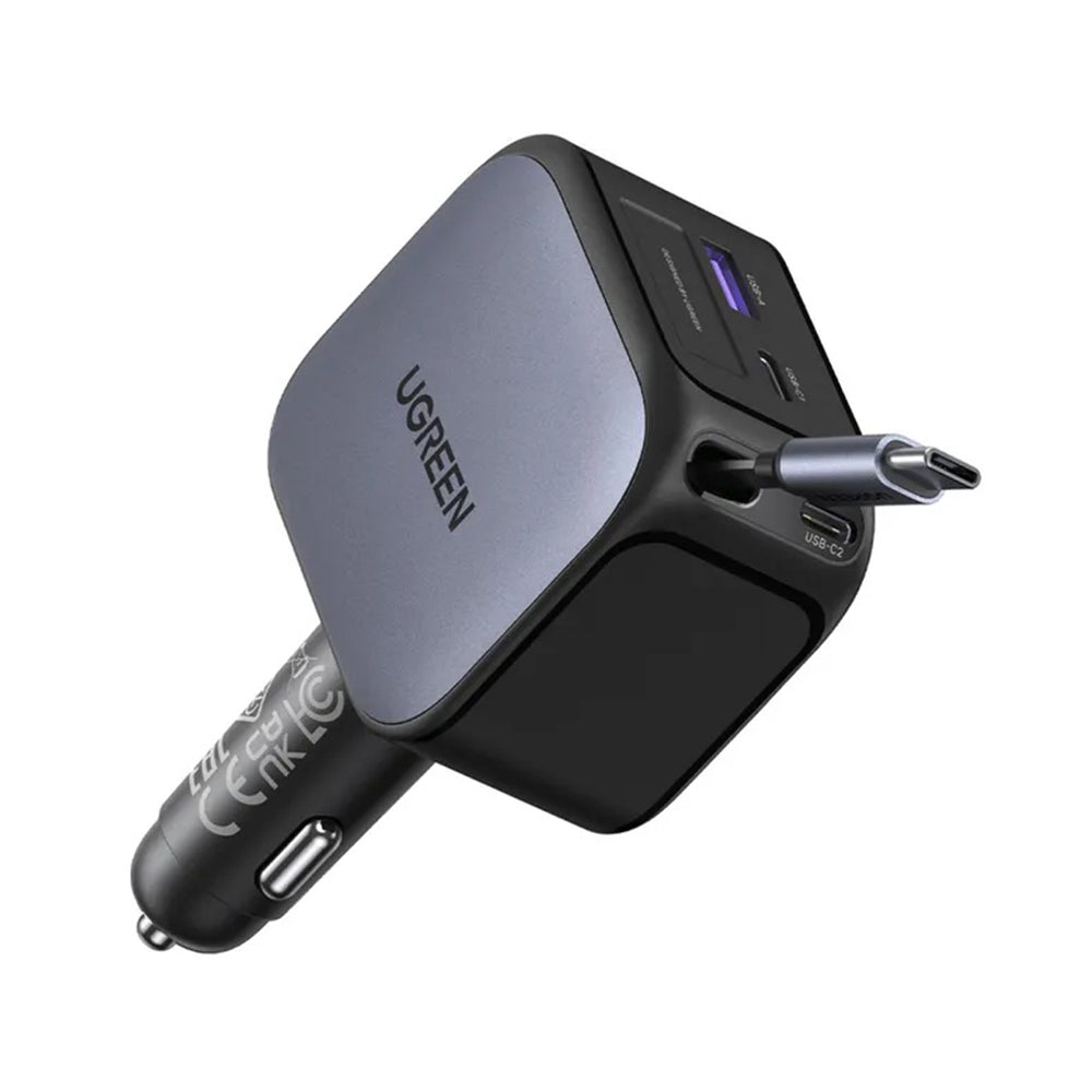 Автомобилен заряден уред с USB-C кабел UGREEN EC604 (55910B) Nexode, 145W, 1 x USB-A - 2 x USB-C, Черен
