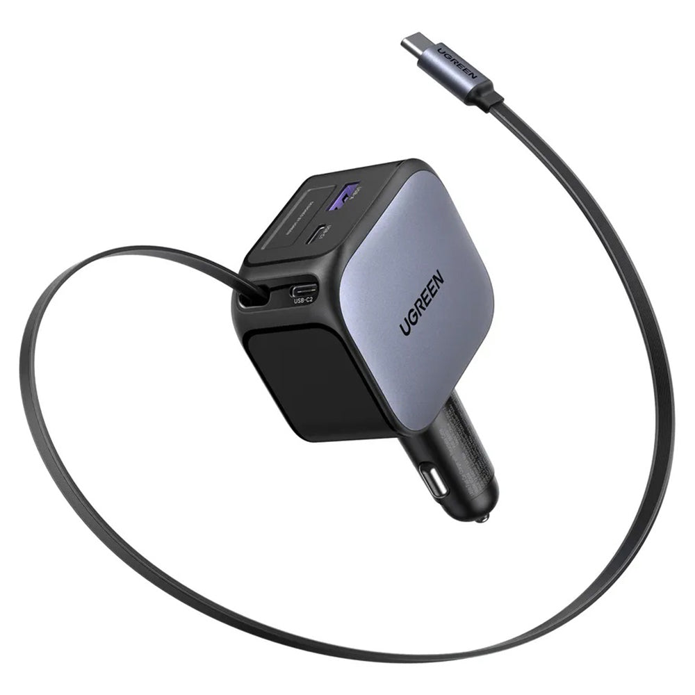Автомобилен заряден уред с USB-C кабел UGREEN EC604 (55910B) Nexode, 145W, 1 x USB-A - 2 x USB-C, Черен
