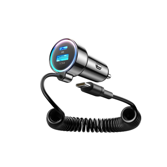 Автомобилен заряден уред с кабел USB-C Joyroom JR-CL07, 90W, 3A, 1 x USB-A - 1 x USB-C, Черен