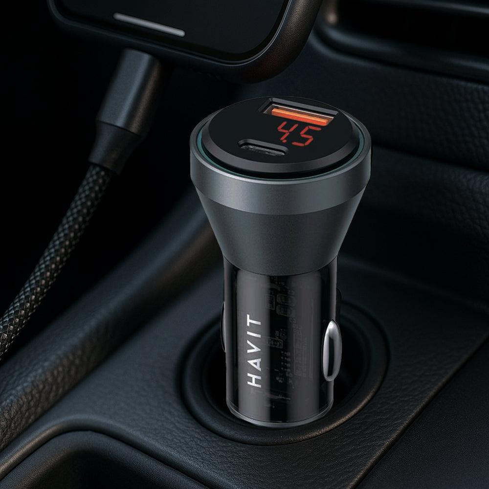 Автомобилен заряден уред HAVIT CC2017, 45W, 3A, 1 x USB-A - 1 x USB-C, Черно Син