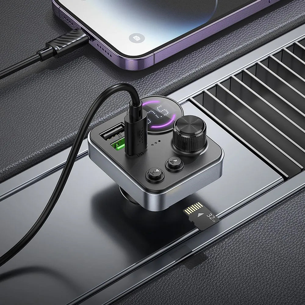 HOCO E86 Bluetooth FM Modulator, 2 x USB-A - 1 x USB-C - 1 x microSD