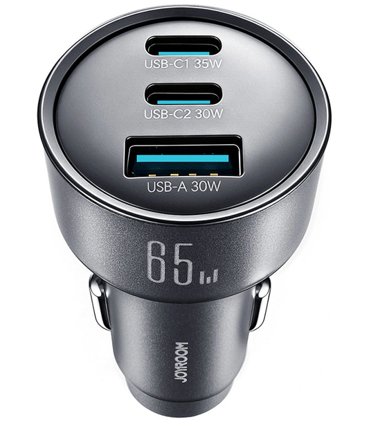 Автомобилен зарядно Joyroom JR-CCN19, 65W, 1 x USB-A - 2 x USB-C, Сив