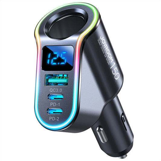 Автомобилен заряден уред Joyroom JR-CL21, 150W, 3A, 1 x Удължител за запалка - 1 x USB-A - 2 x USB-C, Черен
