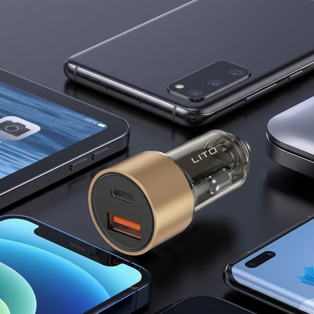 Автомобилен заряден уред Lito IN-C04, 52W, 3A, 1 x USB-A - 1 x USB-C, Черен
