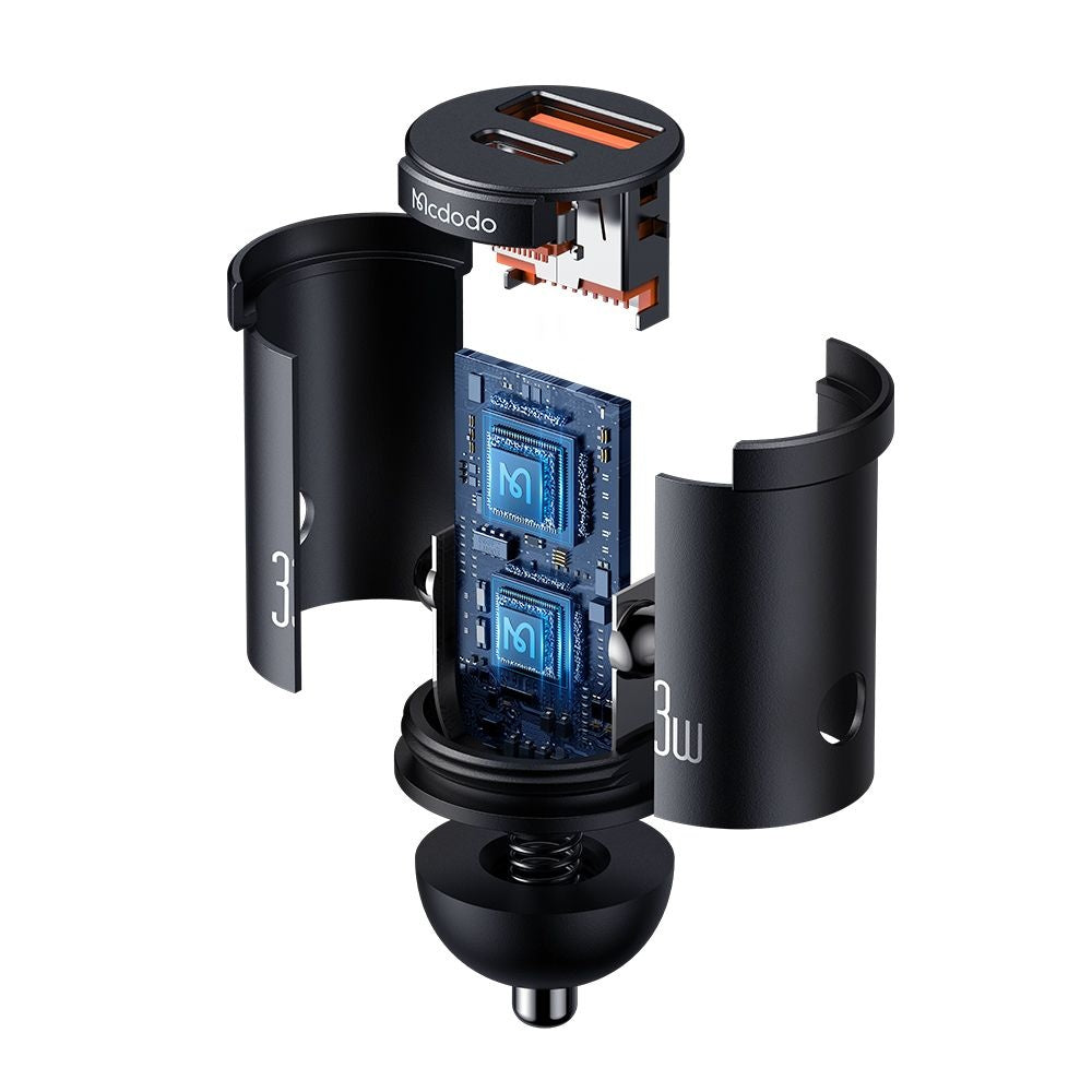 Автомобилен заряден уред McDodo CC-2320 Cool, 33W, 3A, 1 x USB-A - 1 x USB-C, Черен