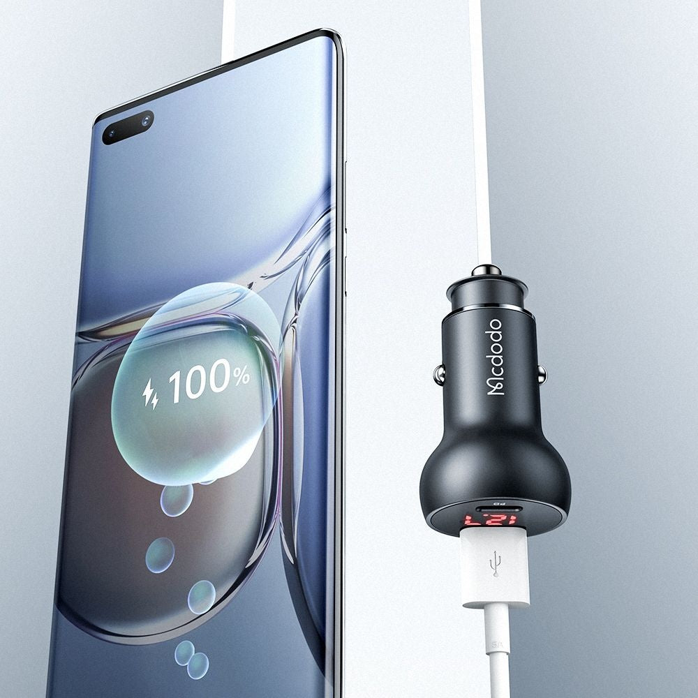 Автомобилен заряден уред McDodo CC-7030 Display, 45W, 5A, 1 x USB-A - 1 x USB-C, Черен