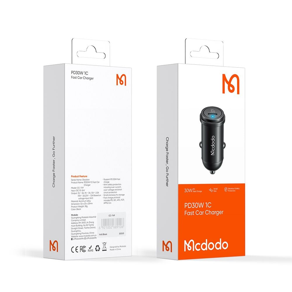 Автомобилен заряден уред McDodo CC-7491 Obsidian, 30W, 3A, 1 x USB-C, Черен