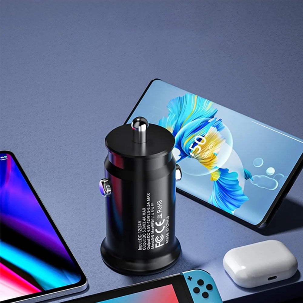 Автомобилен заряден уред Techsuit C4 MiniFuseX, 20W, 3A, 1 x USB-A - 1 x USB-C, Черен
