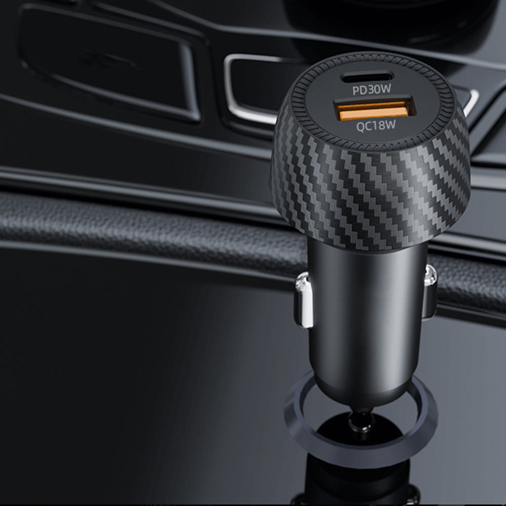 Автомобилен зарядно устройство Techsuit C7 CarbonVolt, 48W, 3A, 1 x USB-A - 1 x USB-C, Черно