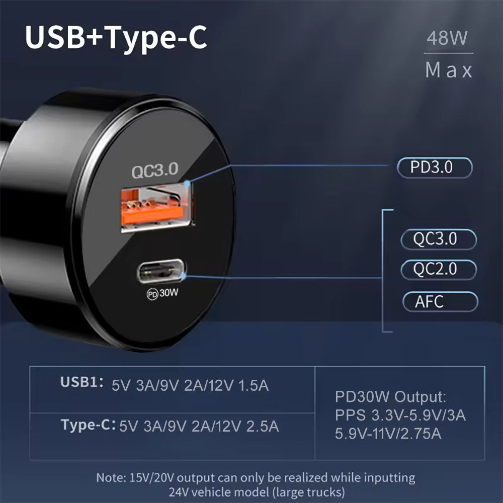 Автомобилен заряден уред Techsuit TE-P31 Premium, 48W, 3A, 1 x USB-A - 1 x USB-C, Черен