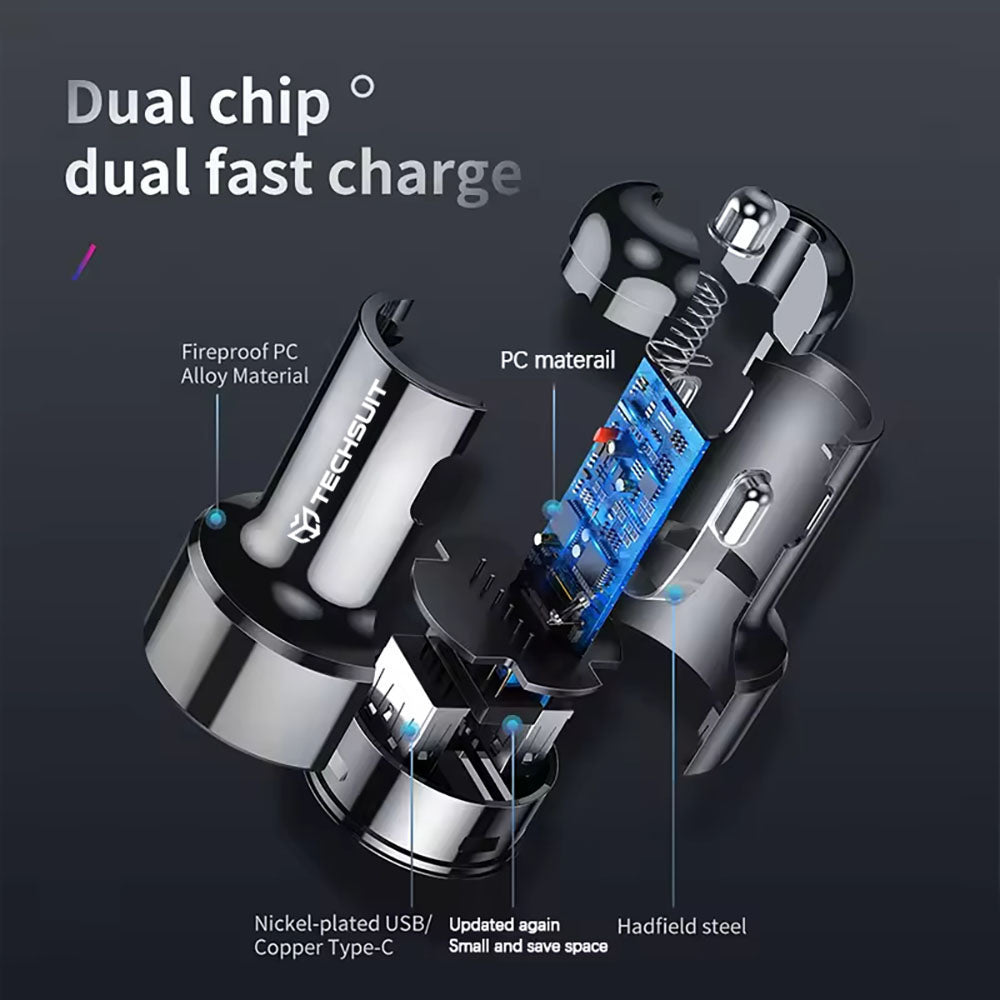 Автомобилен заряден уред Techsuit TE-P31 Premium, 48W, 3A, 1 x USB-A - 1 x USB-C, Черен
