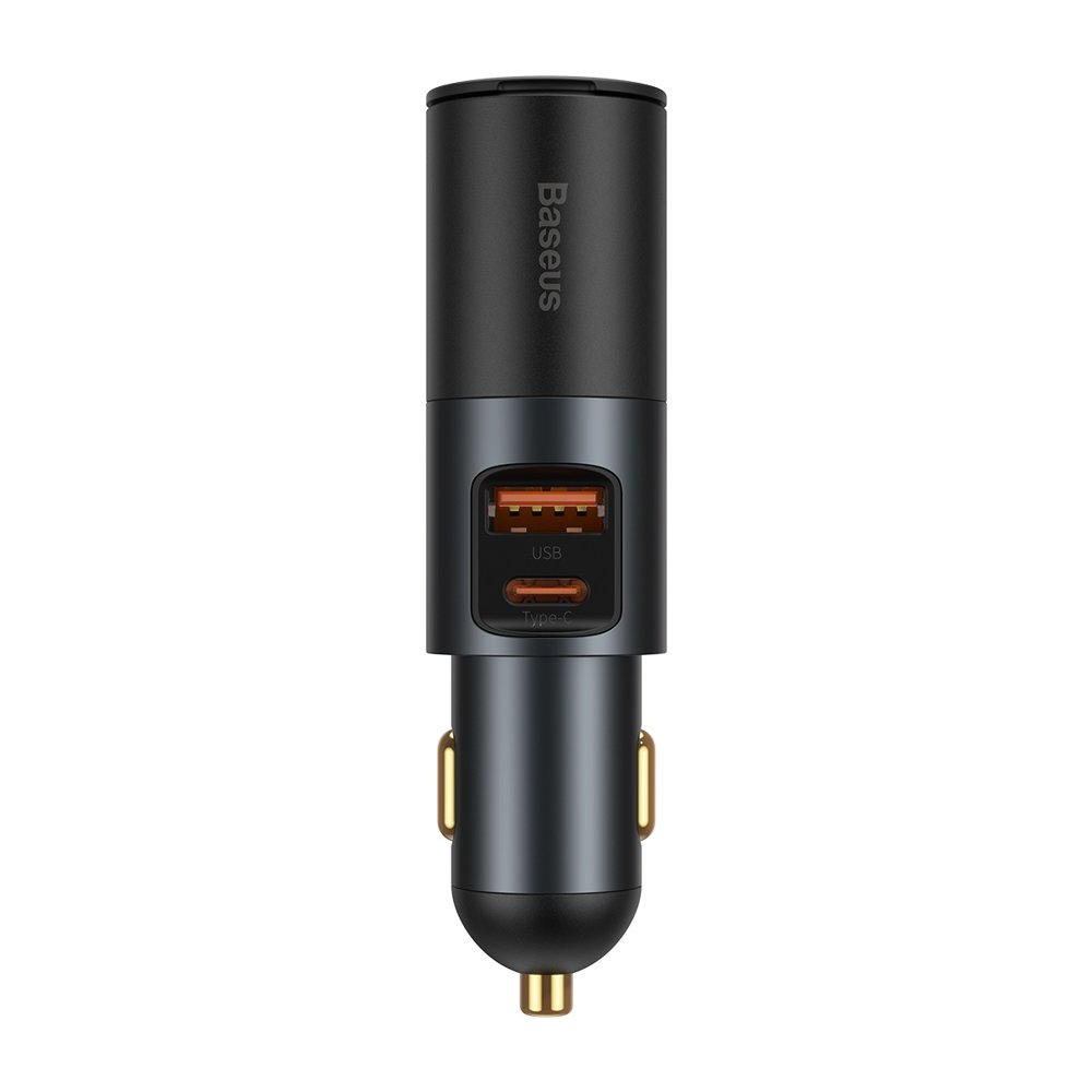 Автомобилен заряден уред Baseus Share Together, 120W, 3A, 1 x USB-A - 1 x USB-C - 1 x Удължител за запалка, Сив CCBT-C0G