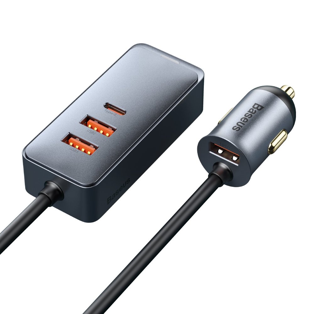 Автомобилно зарядно Baseus Share Together, 120W, 3A, 3 x USB-A - 1 x USB-C, Сиво CCBT-B0G