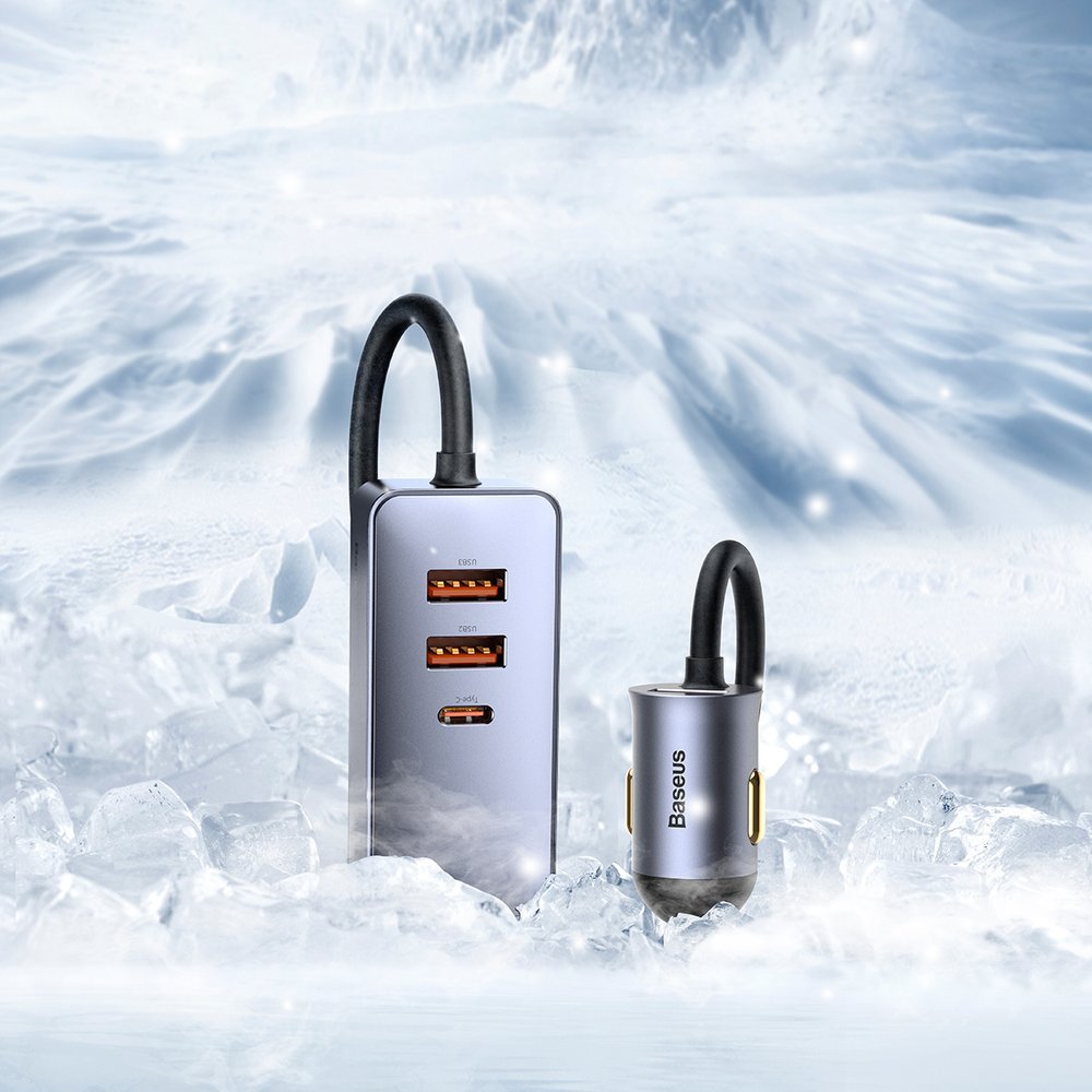 Автомобилно зарядно Baseus Share Together, 120W, 3A, 3 x USB-A - 1 x USB-C, Сиво CCBT-B0G