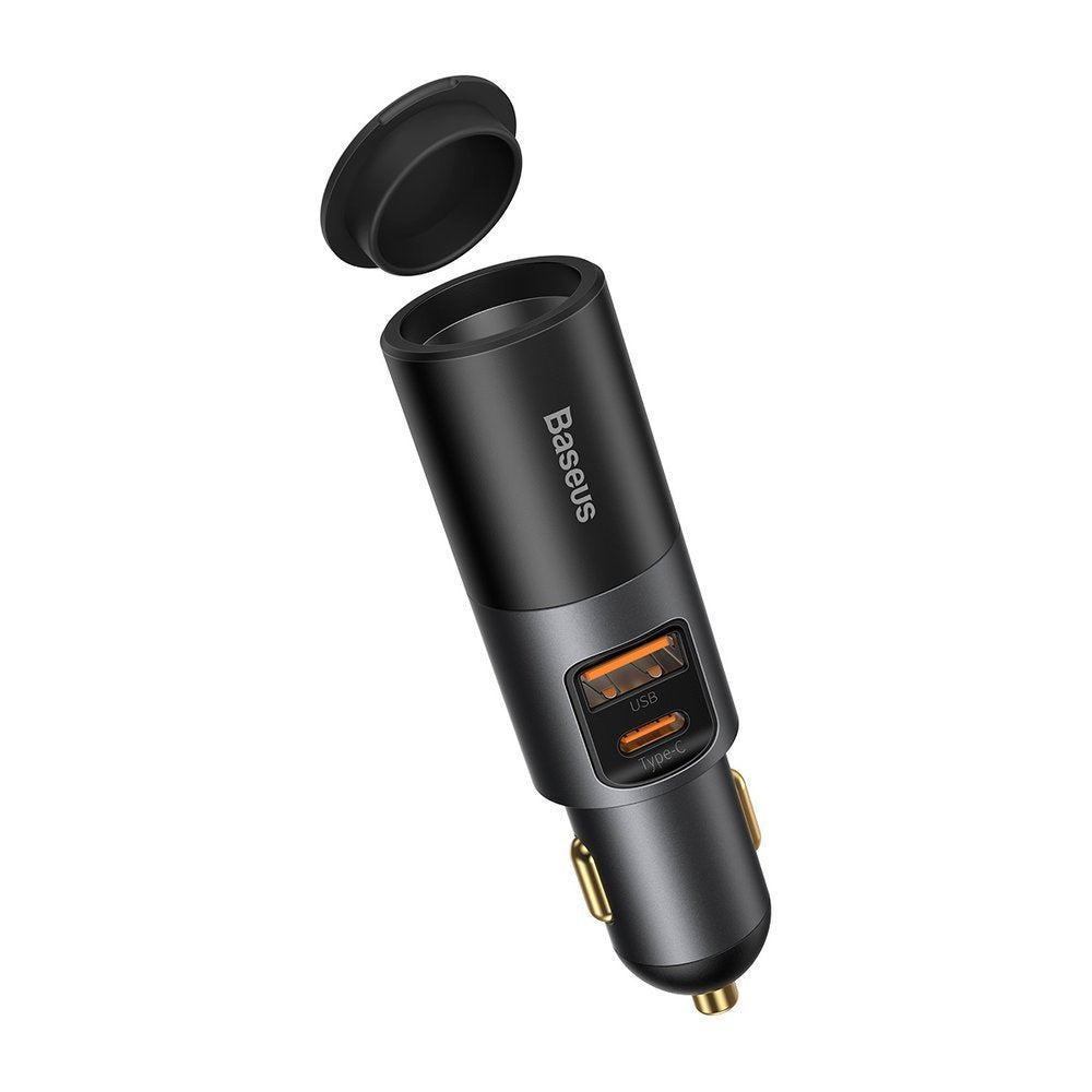Автомобилен заряден уред Baseus Share Together, 120W, 3A, 1 x USB-A - 1 x USB-C - 1 x Удължител за запалка, Сив CCBT-C0G
