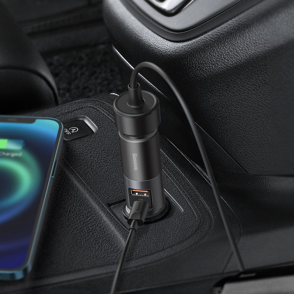 Автомобилен заряден уред Baseus Share Together, 120W, 3A, 1 x USB-A - 1 x USB-C - 1 x Удължител за запалка, Сив CCBT-C0G